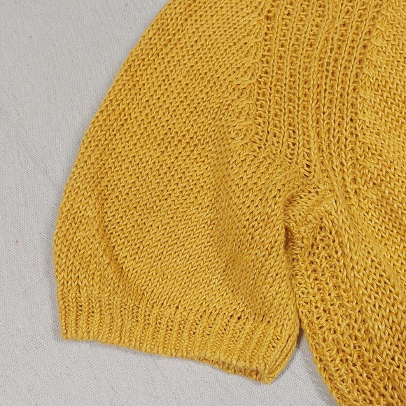 J. Crew Sweater Size Medium Yellow Linen Crew Neck Short Sleeve Tasseled - Picture 16 of 16